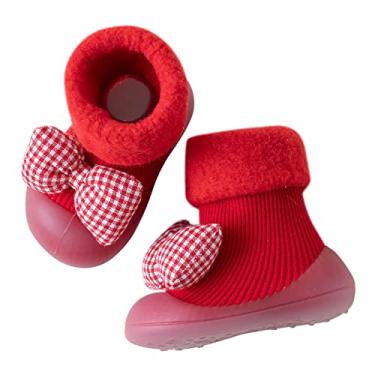 Imagem de Sapatos infantis antiderrapantes para bebês recém-nascidos meninas meias de algodão bebê menino sola de borracha desenhos animados interior meias princesa sapatos, Vermelho, 0-6 meses