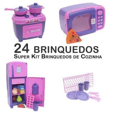 Imagem de Kit Infantil Cozinha Geladeira Fogão Microondas Panela 24P - Zuca Toys