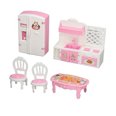 Imagem de Brinquedos de Cozinha para Casa de Bonecas, Conjunto de Móveis de Cozinha Imersivos para Cozinha Em Miniatura Com Geladeira, Fogão, Cadeiras, Mesa para Jogos de Dramatização