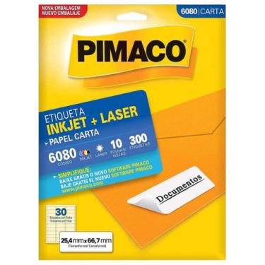Imagem de Etiqueta Pimaco Carta Inkjet + Laser 25,4X66,7mm 10 Folhas 6080