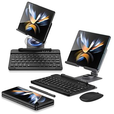 Imagem de SHIEID Suporte para Galaxy Z Fold 4, suporte para tablet POS com rotação de 360°, zíper para sair, conjunto de design dobrável integrado [suporte dobrável/teclado/mouse/caneta capacitor] Suporte para Galaxy Z Fold4/Fold3, cinza