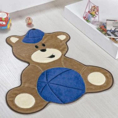 Imagem de Tapete De Quarto Infantil De Bebê Formato Ursinho Bola Azul - Guga Tap