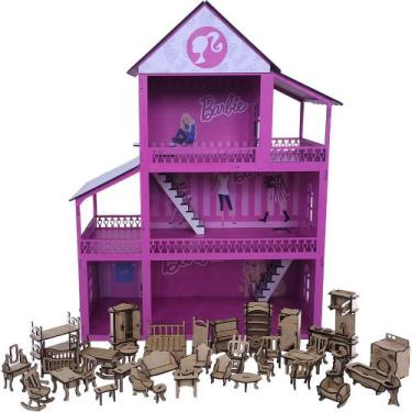 Casa Casinha da Barbie em mdf 110cm de Altura+ 22 Móveis