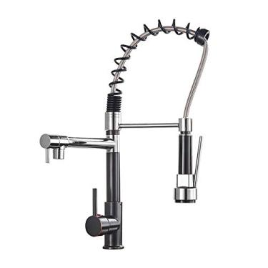 Imagem de Torneira de cozinha de latão Torneira de pia de vaso com mola Bicas giratórias duplas Torneiras misturadoras de água quente e fria Torneiras de banheiro, A