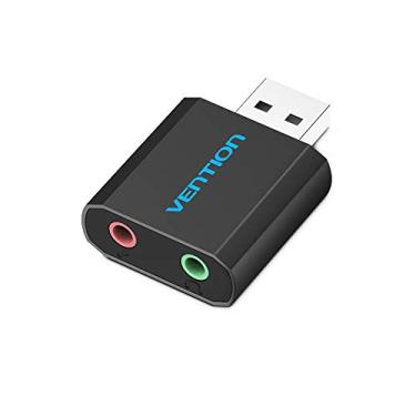 Imagem de KKmoon Placa de som externa VENTION USB com adaptador de microfone estéreo de 3,5 mm e substituição sem driver para laptop PC PS4 preto