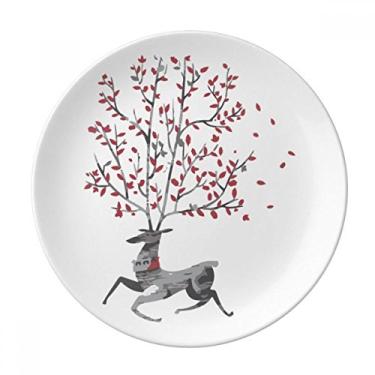 Imagem de Rena, Natal, efeito artístico, prato de sobremesa pintado à mão, porcelana decorativa, 20 cm, jantar em casa