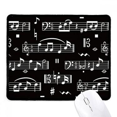 Imagem de Mouse pad branco com barra de notas musicais, preto, borda costurada, tapete antiderrapante
