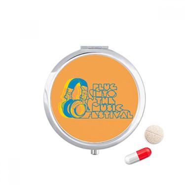 Imagem de Estojo de comprimidos com padrão de música laranja para fone de ouvido, caixa de armazenamento de medicamentos, dispensador