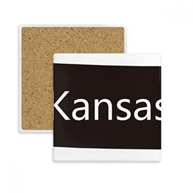 Imagem de Kansas America Mapa dos EUA Esboço Quadrado Porta-copos Porta-copos Porta-copos Pedra de isolamento