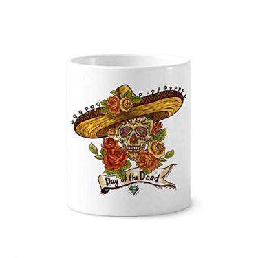 Imagem de Sombrero Suger Skull Caveira do México Dia dos Mortos Porta-canetas de cerâmica com suporte para lápis