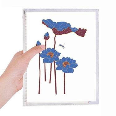 Imagem de Caderno de folhas soltas com folha de lótus azul, flor de libélula, diário recarregável, papelaria