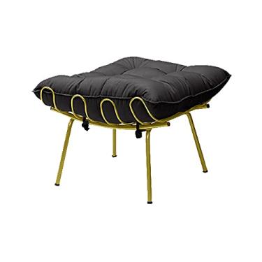 Imagem de Puff Decorativo Sala de Estar Abel Pés Dourado Veludo Preto - Gran Belo