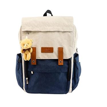 Imagem de Mochila Maternidade Impermeável Multiuso BH Store Azul e Bege