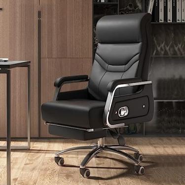 Imagem de Cadeira de escritório executiva grande e alta, cadeira executiva com encosto alto - almofada de assento grossa, cadeira de escritório giratória de couro preto com braços acolchoados Comfortable