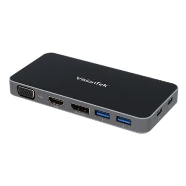 Imagem de VisionTek Base portátil VT200 USB C (901226) | Display duplo, USB 3.0, HDMI | DisplayPort, VGA, passagem de entrega de energia | Notebook USB-C, Mac, PC compatível, USB-C, com passagem de energia