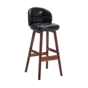 Imagem de Banquetas de bar 73cm Banco alto Cadeira de bar de madeira Luz de bar de luxo Cadeira de bar de couro PU Almofada de encosto Cadeiras de bar (Cor: Preto, Tamanho: Latão)
