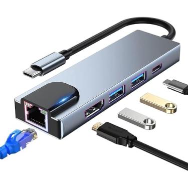 Imagem de Adaptador multiporta USB C Hub, USB C Docking Station com 4K HDMI, RJ45 Ethernet, USB3.0, 100W PD, compatível com MacBook Pro/Air, iPad Pro, Surface Pro Tipo C - Premium ABL.Store (5 em 1)