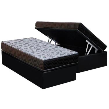 Imagem de Cama Box Baú Solteiro: Colchão Ortopédico Ortobom D33 / EP ISO 100 Ultra Firme + Base CRC Suede Black(88x188)