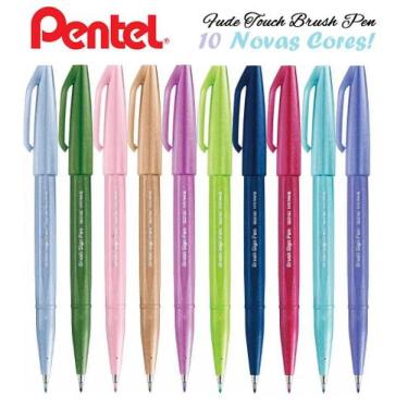Imagem de Canetas Pincel Pentel Touch Sign Pen Desenho C/10 Cores Nova