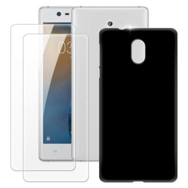 Imagem de MILEGOO Capa para Nokia 3 + 2 peças protetoras de tela de vidro temperado, capa ultrafina de silicone TPU macio à prova de choque para Nokia 3 (5 polegadas) preta