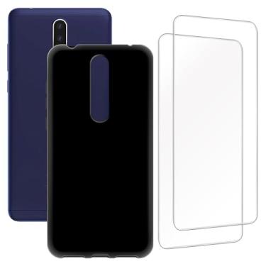 Imagem de Zuitop Capa de design adequada para Nokia 3.1 Plus (6 polegadas) com 2 protetores de tela de vidro temperado, compatível com Nokia X3 2018 Slim Soft Silica Gel TPU capa protetora. Preto