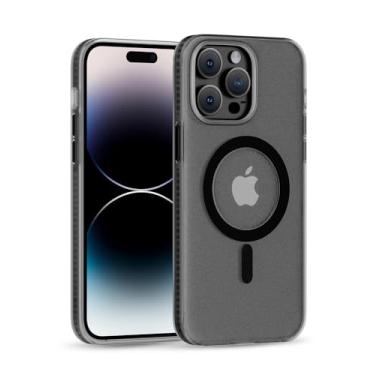 Imagem de SCORPIFY Capa para iPhone 14 Pro Max para design magnético transparente, [não amarela] capa de telefone para homens e mulheres, com tela de vidro temperado + protetor de lente da câmera, [compatível com MagSafe] amortecedor, preto fosco
