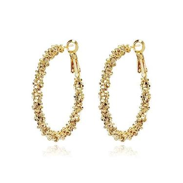 Imagem de Brincos de argola grandes e irregulares banhados a ouro 14K para mulheres e meninas, brincos grandes com pingente, brincos redondos infinitos, joias modernas Cobre, Sem