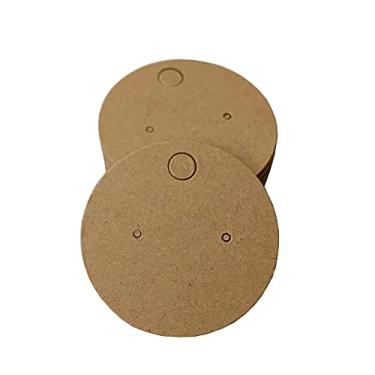 Imagem de ccHuDE 200 peças redondo em branco papel kraft brinco exibição cartões de orelha etiqueta de preço joias porta-cartões 4 cm de diâmetro marrom