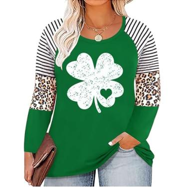 Imagem de Camiseta feminina plus size St. Patrick's Day Camiseta Lucky Shamrock Camiseta Green Heart Trevo Irlandês Tops, Verde, 3G Plus Size