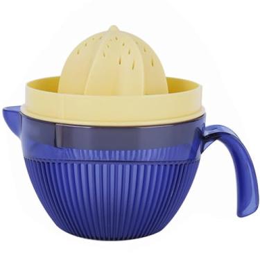 Imagem de Espremedor manual de plástico laranja/toranja/limão grande, espremedor cítrico manual com ranhuras, coador e copo de 590 ml com bico, sem BPA, alargador de 6 dentes extrator de suco cítrico rotativo