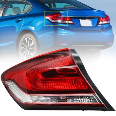 Imagem de Luz traseira do lado esquerdo/do motorista adequada para Honda Civic Sedan de 4 portas 2013-2015, lâmpadas traseiras traseiras de halogênio incluídas (lado esquerdo/lado do motorista)