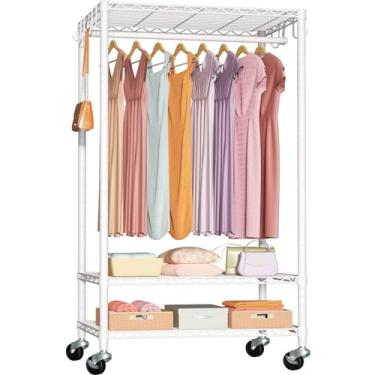 Imagem de Arara de roupas com rodinhas resistente FUTASSI P6 Cabideiro para pendurar roupas, suporte independente com rodas, portátil para armário, máximo de 172 kg, 90 L x 35,5 P x 190 cm A, branco