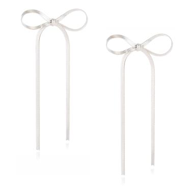 Imagem de Met-edianger Brincos de laço de prata de ouro vintage brincos de nó laço borla pérola strass fita brincos gota joias presentes para mulheres meninas, Aço inoxidável Zinco Cobre, Sem pedra preciosa