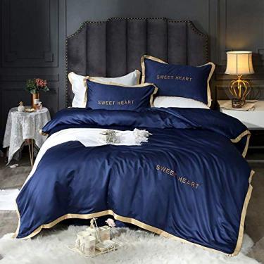 Imagem de Jogo de cama casal cinza conjuntos de cama de seda king size azul marinho branco conjunto de capa de edredom conjunto de capa de edredom casal tamanho king