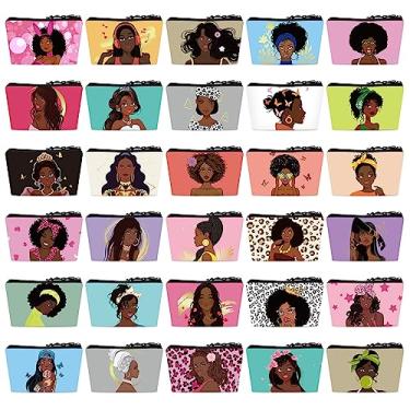 Imagem de Sweetude 30 unidades de bolsas de cosméticos para meninas negras para mulheres, bolsa de maquiagem afro-americana para bolsa, bolsa de maquiagem de viagem afro-americana, bolsa de maquiagem, lona com
