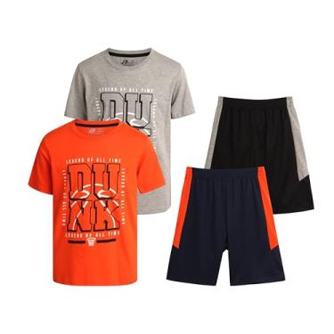 Imagem de Pro Athlete Conjunto de shorts ativos para meninos - 4 peças de camiseta de desempenho de ajuste seco e shorts de basquete (4-16), Dunk laranja/cinza, 14-16