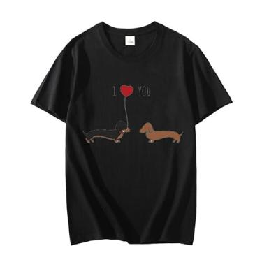 Imagem de I Love You Dachshund Camisetas estampadas unissex casual manga curta camisetas femininas, Preto, M