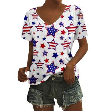 Imagem de Camiseta feminina moderna gola redonda manga curta Dia da Independência estampa americana camiseta de corrida manga longa feminina, rosa, XXG