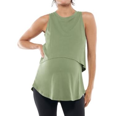 Imagem de Tankaneo Camiseta regata feminina de verão para amamentação, sem mangas, camada dupla, roupas para gravidez, Verde militar, G