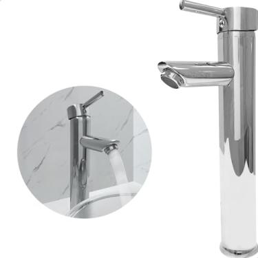 Imagem de Dona D Cor, Torneira Bica Alta Pia Banheiro Inox 304 Cromado Monocomando Misturador Bancada Lavatorio Luxo Cuba De Sobrepor Lavabo Agua Quente Fria Mesa
