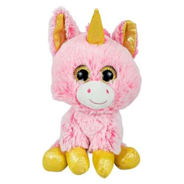 Imagem de Unicórnio De Pelúcia Sentado Rosa Olho Com Brilho Brinquedo 24Cms (Mesclado Rosa)