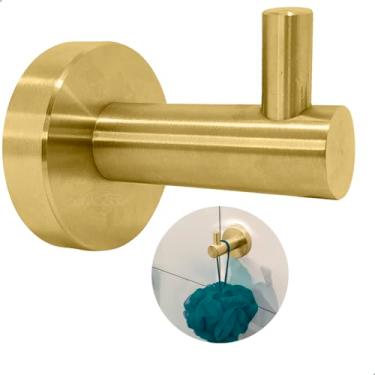 Imagem de Dona D Cor, Gancho Cabide Porta Toalha Dourado Escovado Banheiro Suporte Toalha Parede Pendurador Cabideiro Simples Toalheiro Multiuso Inox 304 Fosco Gold Luxo