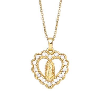 Imagem de PTGMH Colar de joia religiosa ajustável virgem maria para mulheres, madrinha, pingente oval de resina que brilha no escuro, presentes religiosos modernos, 3*2, Resina, Zircão