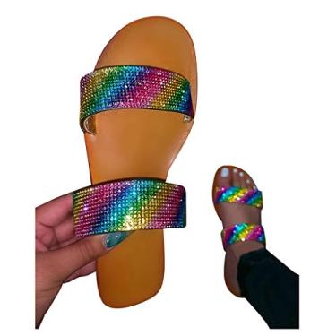 Imagem de HOSTINGG Sandálias femininas elegantes de verão, chinelos de strass com bico aberto, sandálias de dedo aberto sandálias planas de cristal, Z03 - multicolorido, 6