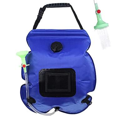 Imagem de Sacola de chuveiro solar, 20 litros/20 l portátil com aquecimento para acampamento, mangueira removível atualizada e cabeça de chuveiro alternável para acampar, praia, natação, viagens ao ar livre (azul)