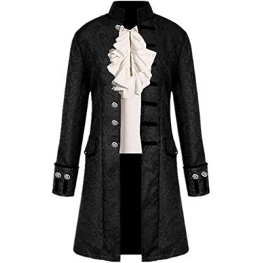 Imagem de Jaqueta masculina Steampunk Tailcoat Fantasias de Halloween Casaco Vitoriano Gótico Cosplay Vintage Frock Coat Uniforme, Preto, GG