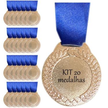 Imagem de Kit 20 Medalhas Médias 40mm Ouro Prata Bronze Interior Liso prata