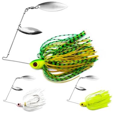 Imagem de FishTrip Iscas giratórias para pesca de robalo, 3 peças de iscas de baixo SpinnerBaits com spinners em tandem de folha de salgueiro (14 g)