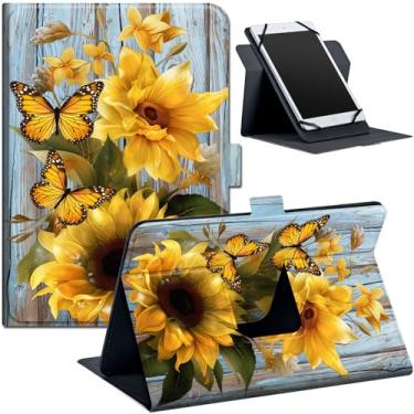 Imagem de Capa universal para tablet de 9 a 10,5 polegadas, adequada para tablet Fire HD 10, capa protetora universal para tablet, com faixa de fixação ajustável e vários ângulos de visualização, girassol