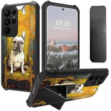 Imagem de Qindaiwen Capa para Galaxy S24 Ultra (2024) com suporte de telefone, capa protetora fina à prova de choque de grau militar para S24 Ultra 5G 6,8 polegadas - Buldogue francês